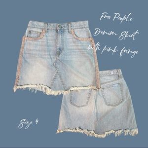 Free People Denim Skirt with Light Pink fringe 🌸